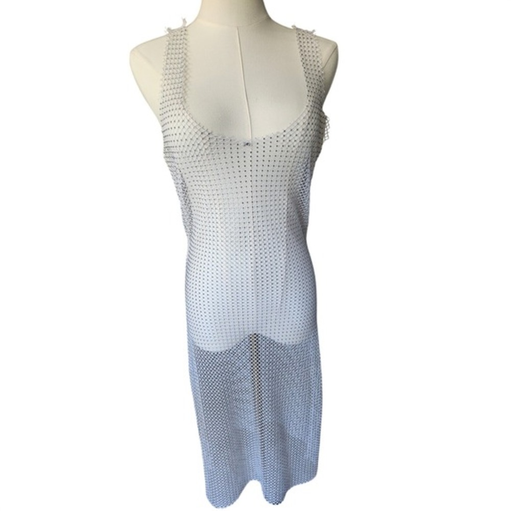 Rhinestone Mesh Sleeveless‎ Dress Cover Up Party Club Festival Rave